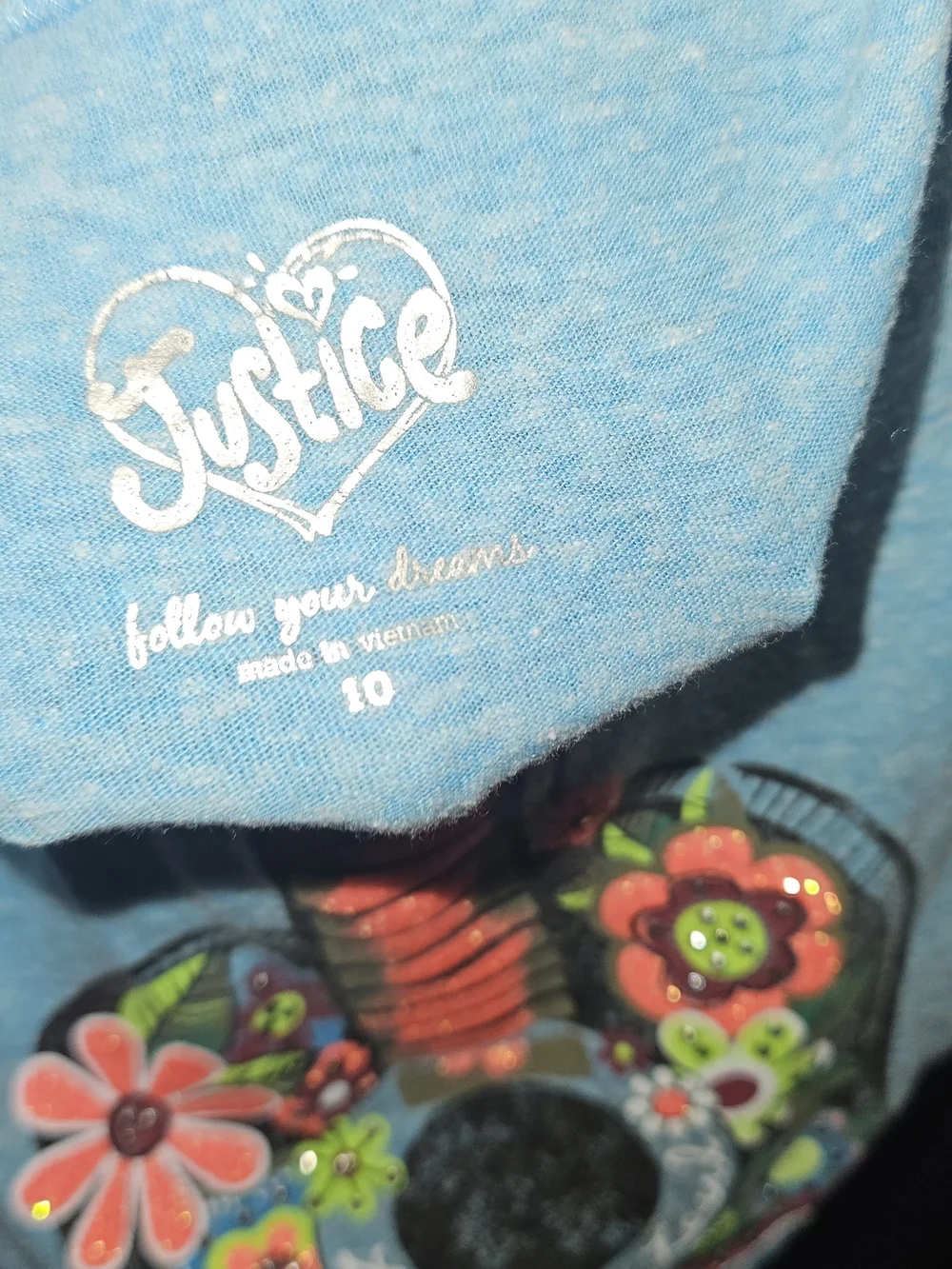 Justice Light Blue Floral Guitar Tee Size 10 Girls
